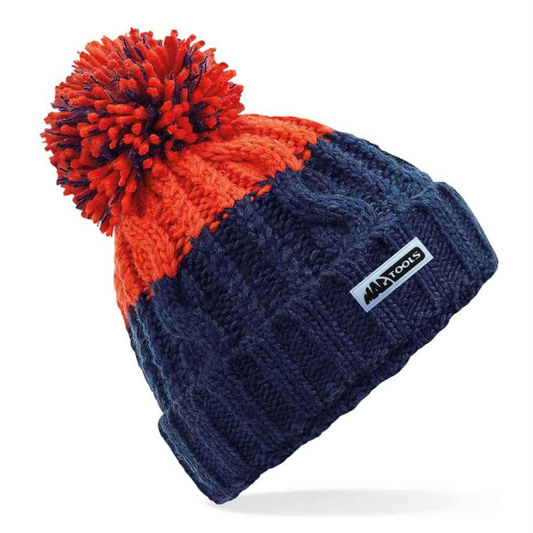 MT Essentials Cable Knit Beanie - Oxf navy/fire red