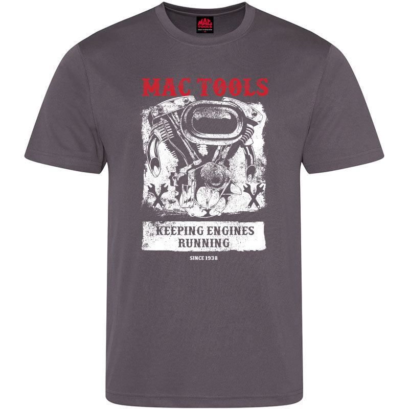 MT Down Tools T Shirt Running Engines Design - Dark Grey